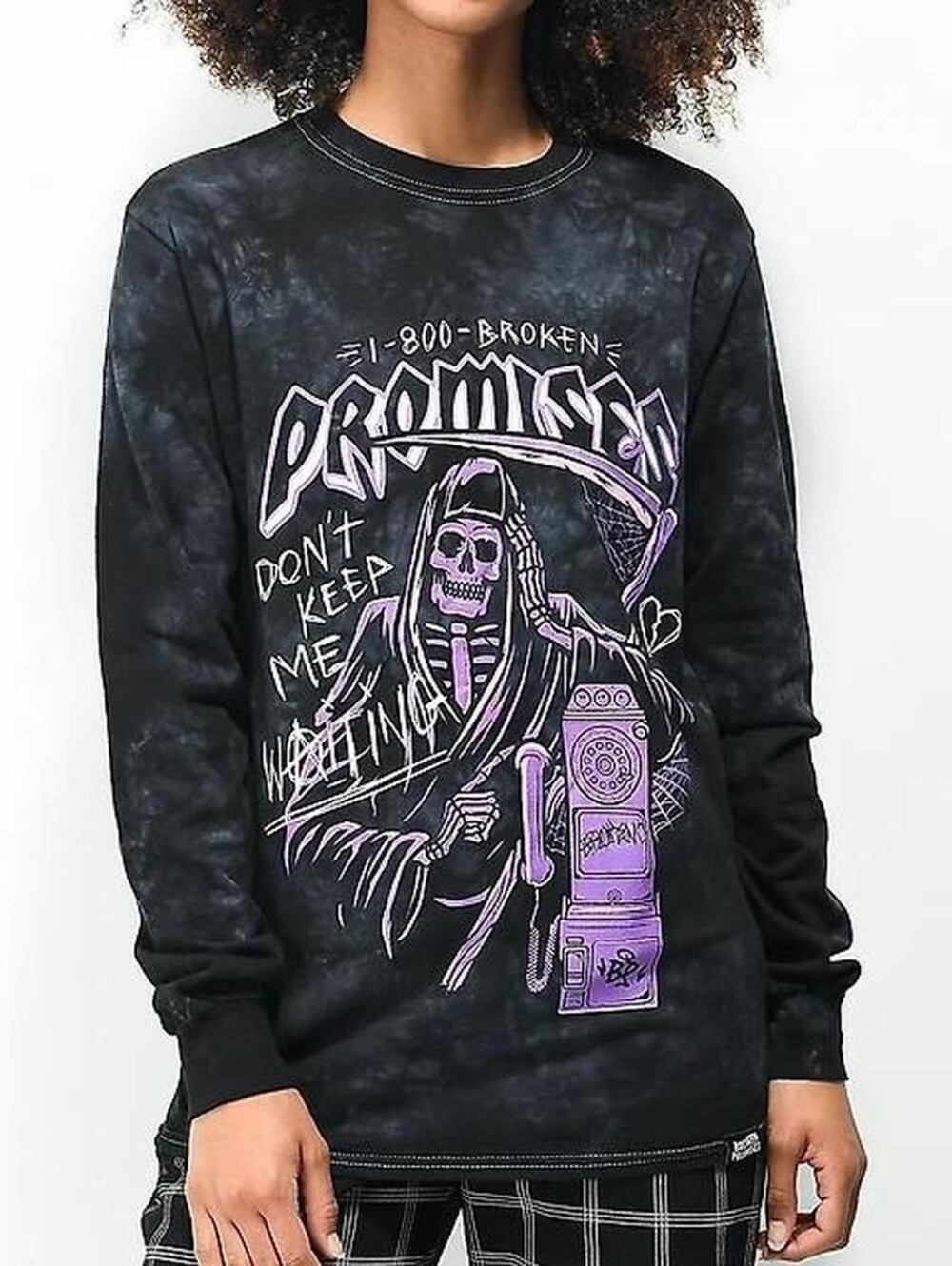 Broken Promises Black Tie-Dye Graphic Tee with Purple/Pink Print